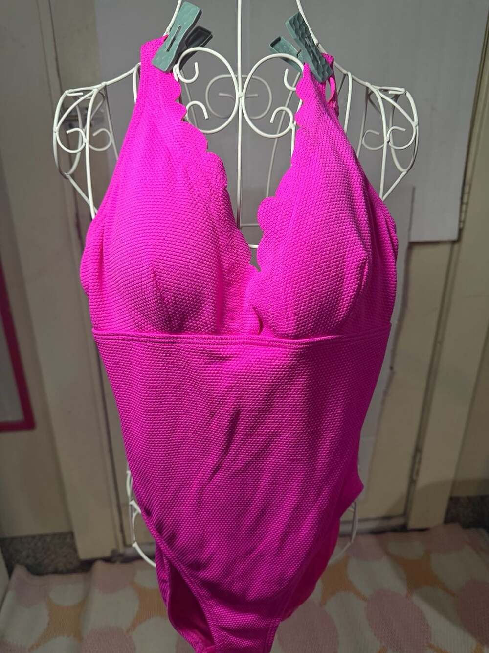 Kate Spade New York Scalloped Textured One Piece Swimsuit in Pink - Picture 2 of 4